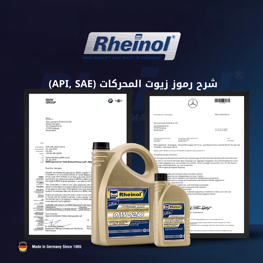 شرح رموز زيوت المحركات (API, SAE) - دليل شامل Rheinol Egypt